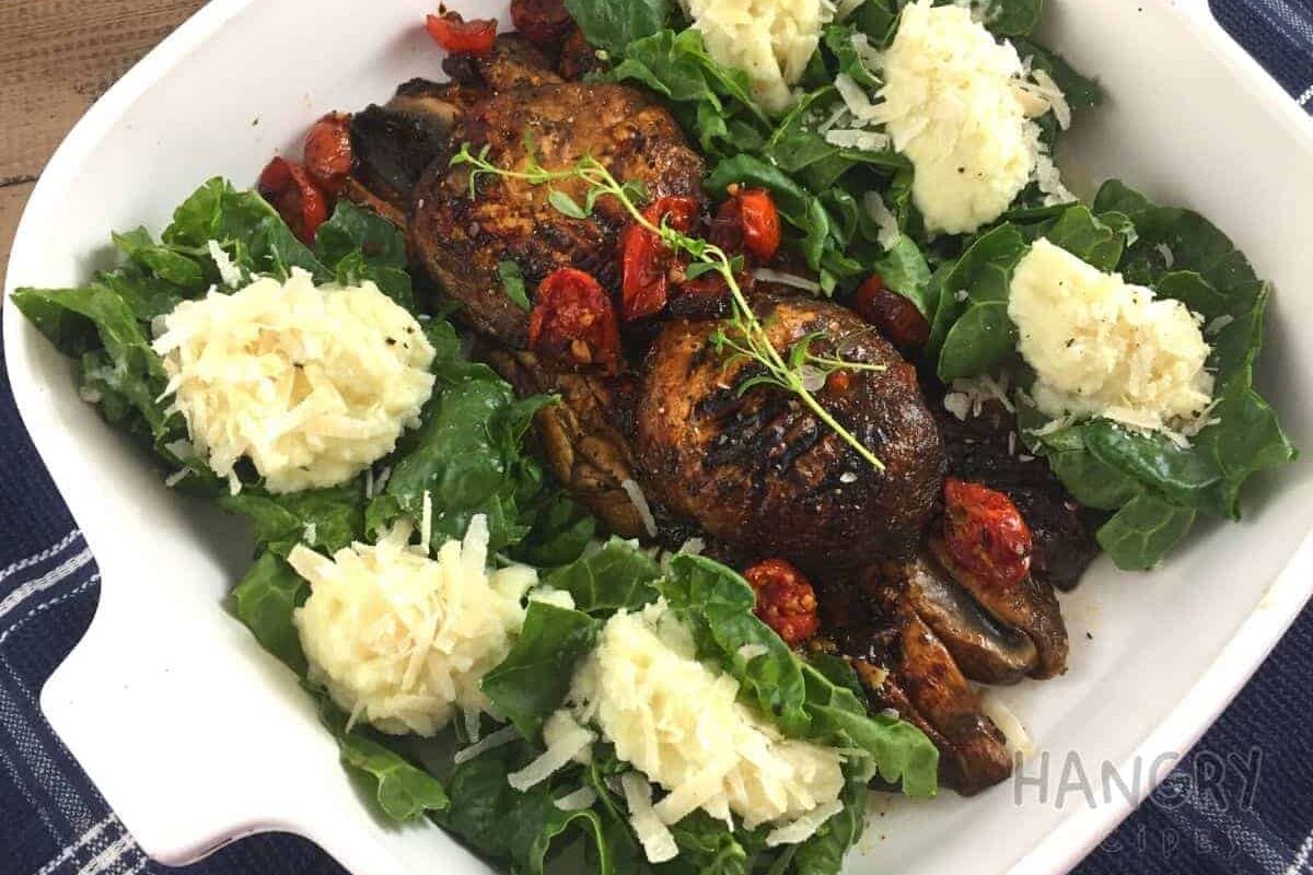 Mushrooms Steaks with Spinach and Mashed Cauliflower