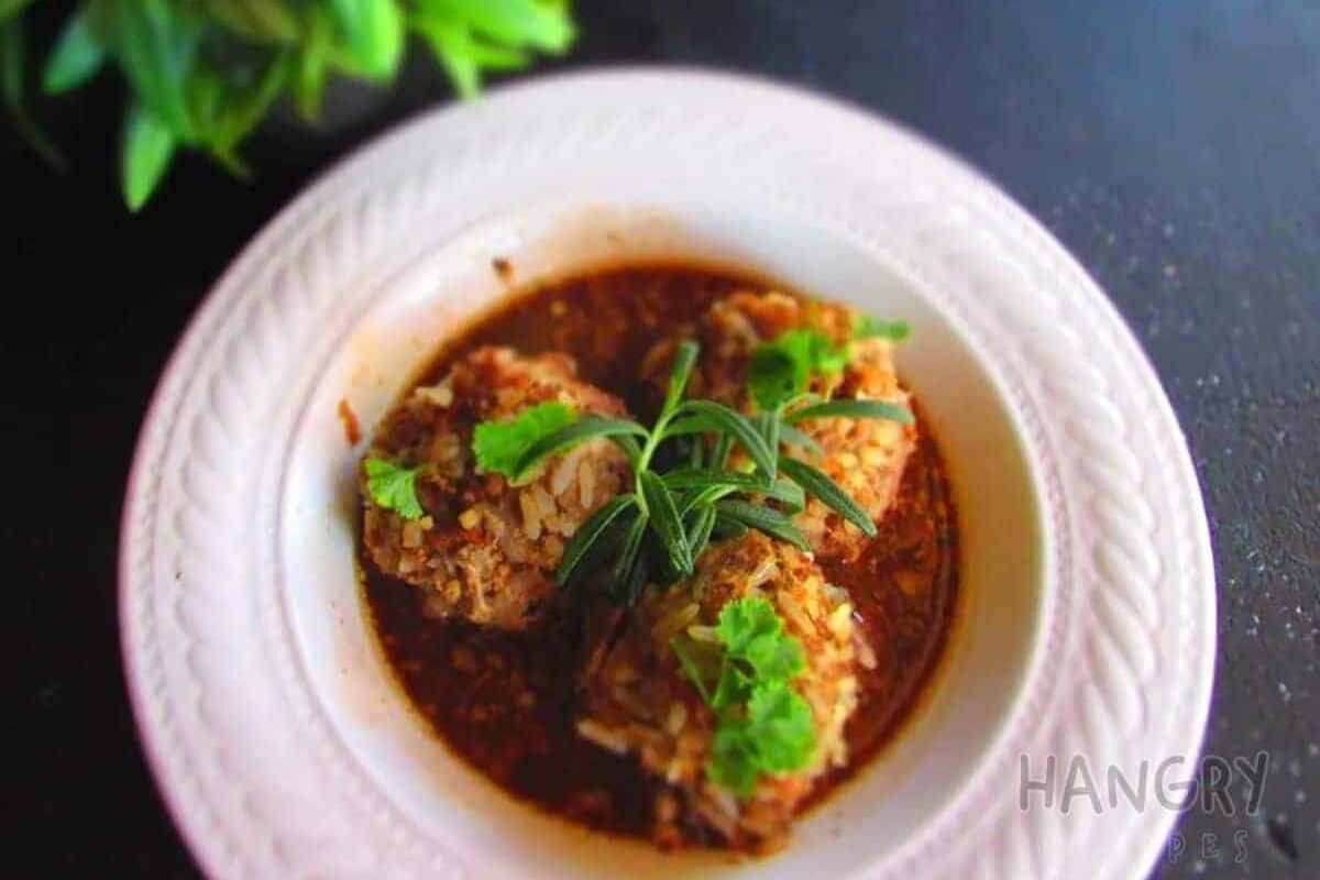 Rice Meatballs with a silky Red Wine Sauce