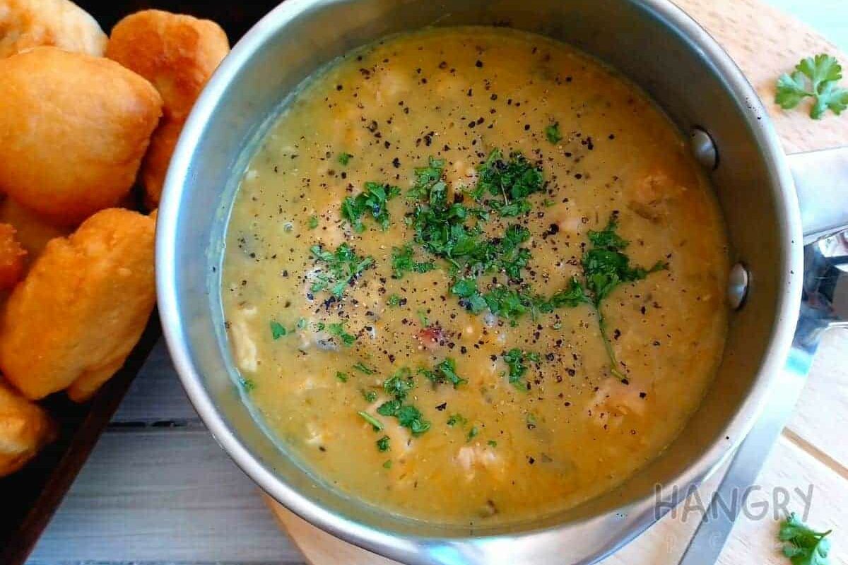 Smoked Kessler, Bacon & cheese Sausage Pea Soup